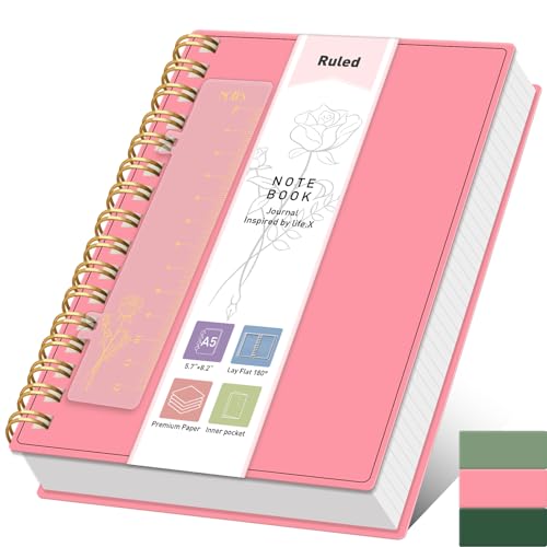 PYNEX Notizbuch A5 Liniert, Notizblock Spiralbindung, Tagebuch 150 Blatt / 300 Seiten Zum Schreiben, 100 GSM College-liniertes Papier,14.5 x 21cm - Rosa PYNEX Notizbuch A5 Liniert, Notizblock Spiralbindung, Tagebuch 150 Blatt / 300 Seiten Zum Schreiben, 100 GSM College-liniertes Papier,14.5 x 21cm - Rosa von PYNEX