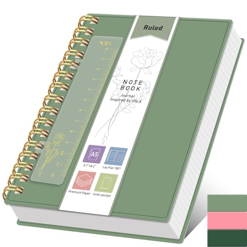 PYNEX Notizbuch A5 Liniert, Notizblock Spiralbindung, Tagebuch 150 Blatt / 300 Seiten Zum Schreiben, 100 GSM College-liniertes Papier,14.5 x 21cm - Salbei Grün PYNEX Notizbuch A5 Liniert, Notizblock Spiralbindung, Tagebuch 150 Blatt / 300 Seiten Zum Schreiben, 100 GSM College-liniertes Papier,14.5 x 21cm - Salbei Grün von PYNEX