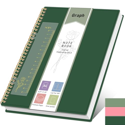 PYNEX Ringbuch Notizbuch A4 Kariert, 21.5 x 27.9cm, Leichtgewicht Notizbücher, Checkered block, 100gsm, Büro, College, Forscher, Geschäftsleute, Dunkelgrün PYNEX Ringbuch Notizbuch A4 Kariert, 21.5 x 27.9cm, Leichtgewicht Notizbücher, Checkered block, 100gsm, Büro, College, Forscher, Geschäftsleute, Dunkelgrün von PYNEX