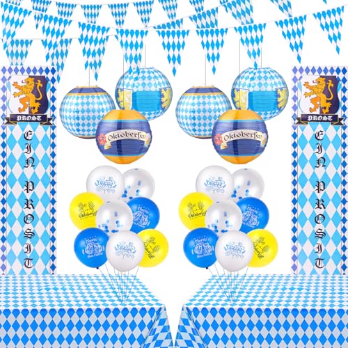 PYQTH Oktoberfest-Dekorationen für Party, bayerische Wimpel, Schild, Oktoberfest, Tischdecke, Papierlaternen, Banner, Luftballons, Oktoberfest, Partyzubehör, Gastgeschenke für deutsches Bierdekor PYQTH Oktoberfest-Dekorationen für Party, bayerische Wimpel, Schild, Oktoberfest, Tischdecke, Papierlaternen, Banner, Luftballons, Oktoberfest, Partyzubehör, Gastgeschenke für deutsches Bierdekor von PYQTH