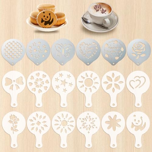 18 Stück Kaffeeschablonen, Cappuccino Schablonen aus Edelstahl und Kunststoff, Kaffee-Dekorationsschablone Kaffee Schablonen Kaffee Latte Art Schablonen für Kaffee Kuchen Dekorieren 18 Stück Kaffeeschablonen, Cappuccino Schablonen aus Edelstahl und Kunststoff, Kaffee-Dekorationsschablone Kaffee Schablonen Kaffee Latte Art Schablonen für Kaffee Kuchen Dekorieren von PYSEOSISE