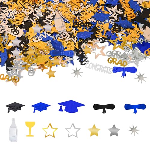 Graduation Deko Konfetti, 60 g Bachelor Deko Konfetti, Blau Silber Gold Schwarz Tischdeko Abschluss Deko Konfettis Glitzer Konfetti für Congratulations Grad Bestandene Prüfung von PYSEOSISE