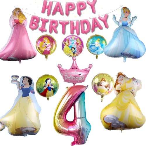 4 Jahre Prinzessin Geburtstag Deko，Prinzessin Party Deko，Luftballon Prinzessin 4 Jahre Geburtstagsdeko,Princess Folienballon,Mädchen Birthday Party Supplies von PYTRARTY