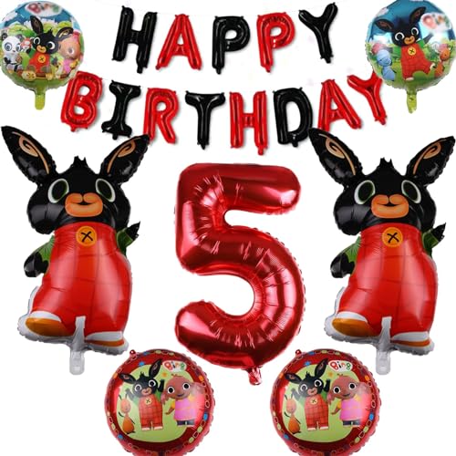 5 Jahre Bunny Geburtstag Deko，Luftballon Bunny 5 Jahre Geburtstagsdeko,Bunny Party Deko，Bunny Folienballon,Birthday Party Supplies Dekoration Set von PYTRARTY