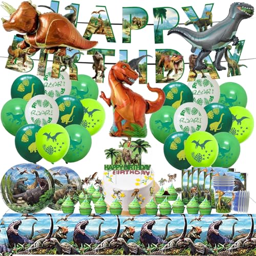 91 Stück Dinosaurier Partygeschirr Set,Dino Party Deko Geburtstag,Dinosaurier Geburtstagsdeko,Dino Luftballons,Servietten,Tischdecke,Pappteller,Geburtstag Deko MäDchen und Jungen 91 Stück Dinosaurier Partygeschirr Set,Dino Party Deko Geburtstag,Dinosaurier Geburtstagsdeko,Dino Luftballons,Servietten,Tischdecke,Pappteller,Geburtstag Deko MäDchen und Jungen von PYTRARTY