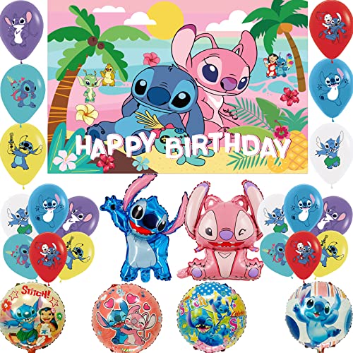 Deko Stitch Geburtstag，Loli Stitch Party Dekoration Set，Stitch Geburtstag Hintergrund，Stitch Luftballon，Thema Fotografie Hintergrund，Birthday Party Deko von PYTRARTY