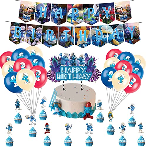 Deko The Smurfs Geburtstag,The Smurfs Party Geko,The Smurfs Geburtstag Luftballon,Geburtstag Dekoration Set，Tortendeko,Banner，Birthday Party Deko von PYTRARTY