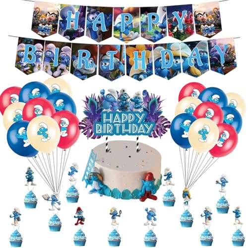 Deko The Smurfs Geburtstag,The Smurfs Party Geko,The Smurfs Geburtstag Luftballon,Geburtstag Dekoration Set，Tortendeko,Banner，Birthday Party Deko von PYTRARTY