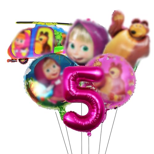 Mascha und der Bär Geburtstag Deko,5 Jahre Mascha und der Bär Luftballon,Mascha und der Bär 5 Jahre Geburtstags Luftballon,Kindergeburtstag Ballon Mädchen,Lufaballon Set für Kind von PYTRARTY