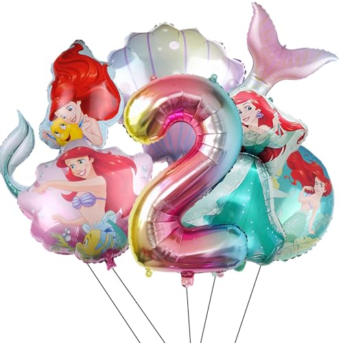 Meerjungfrau Geburtstag Deko,2 Jahre Meerjungfrau Luftballon,Ariel 2 Jahre Geburtstags Luftballon,Kindergeburtstag Ballon Mädchen,Lufaballon Set für Kind von PYTRARTY
