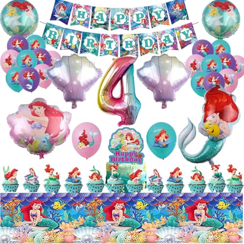 Meerjungfrau Geburtstagsdeko 4 Jahr，Meerjungfrau Luftballon Party Dekoration，4 Jahr Ariel Deko Geburtstag Party Set,4.Geburtstag Luftballon Deko von PYTRARTY