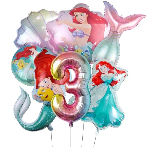 Meerjungfrau Luftballon 3 Jahr Geburtstagsdeko，3 Jahr Meerjungfrau Geburtstag Deko，Ariel Luftballon Party Geburtstag Dekoration,Party Luftballon Set von PYTRARTY