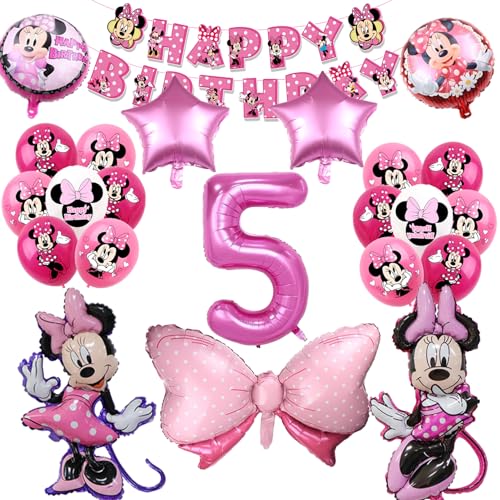 Minnie Luftballon,Minnie Geburtstagsdeko 5 Jahre Mädchen,Minnie Luftballon Geburtstag,5 Jahre Minnie Geburtstag,Minnie Kindergeburtstag,Geburtstag Dekoration Set von PYTRARTY