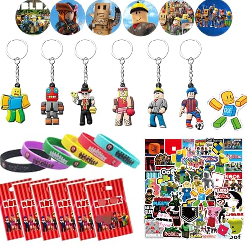 PYTRARTY 78pcs Robllox Party Mitgebsel,Enthält 6 Robllox Silikon-Armbänder,6 Anstecker,10 Geschenktüten,6 Robllox Schlüsselanhänger,50 Robllox Aufkleber,Fan Mitgebsel Kindergeburtstag PYTRARTY 78pcs Robllox Party Mitgebsel,Enthält 6 Robllox Silikon-Armbänder,6 Anstecker,10 Geschenktüten,6 Robllox Schlüsselanhänger,50 Robllox Aufkleber,Fan Mitgebsel Kindergeburtstag von PYTRARTY