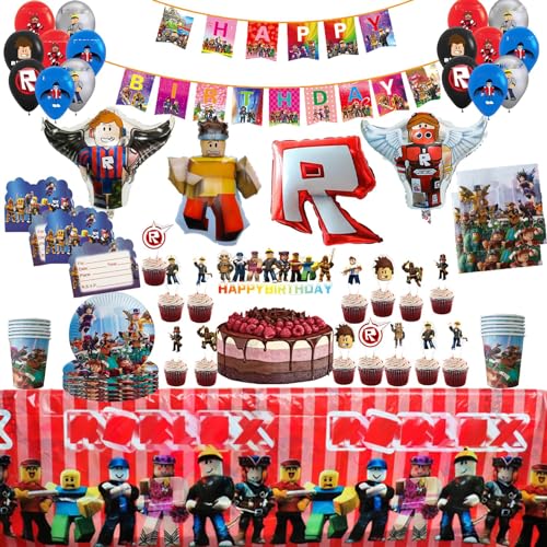 Roblox Geburtstag Deko，Roblox Partygeschirr Set,Roblox Luftballon,Deko Roblox Kindergeburtstag,Game Party Tableware，Tortendeko，Roblox Party Dekoration von PYTRARTY