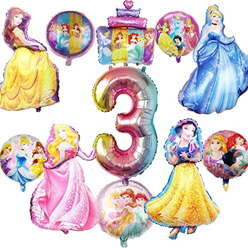 Prinzessin Luftballon 3 Jahre Geburtstag Deko，Princess Ballon Party Deko，Prinzessin Mädchen Geburtstag 3 Jahre，Luftballon Prinzessin Party Dekorat von PYTRARTY