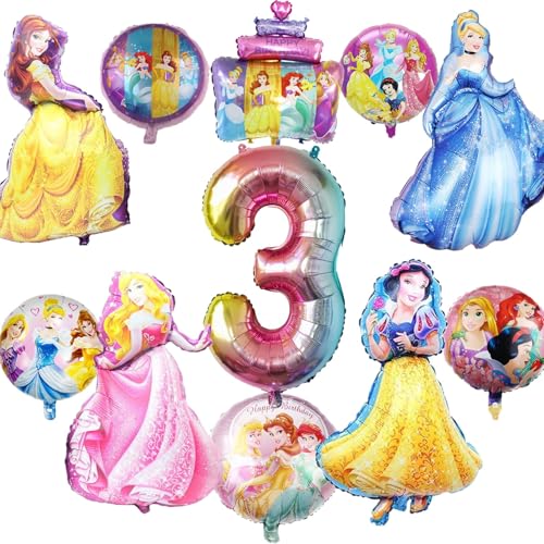 Prinzessin Luftballon 3 Jahre Geburtstag Deko，Princess Ballon Party Deko，Prinzessin Mädchen Geburtstag 3 Jahre，Luftballon Prinzessin Party Dekorat von PYTRARTY