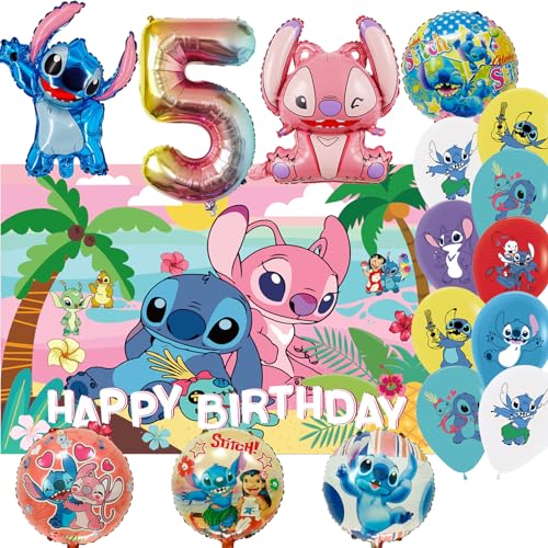Lilo and Stitch Geburtstagsparty Deko 5 jahre，Stitch Helium Ballon，Stitch party deko,Stitch Geburtstag Hintergrund,Stitch luftballon Geburtstag,Für Kindergeburtstag Party Deko von PYTRARTY