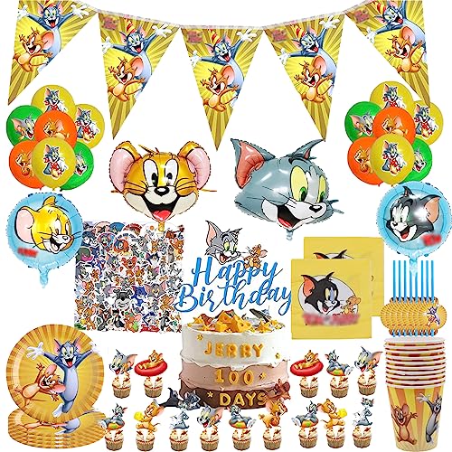 Tom und Jerry Geburtstag Party Set,Tom und Jerry Geburtstag Geschirr Kit，Geburtstag Deko Tom und Jerry Luftballon，Kindergeburtstag Party Deko von PYTRARTY