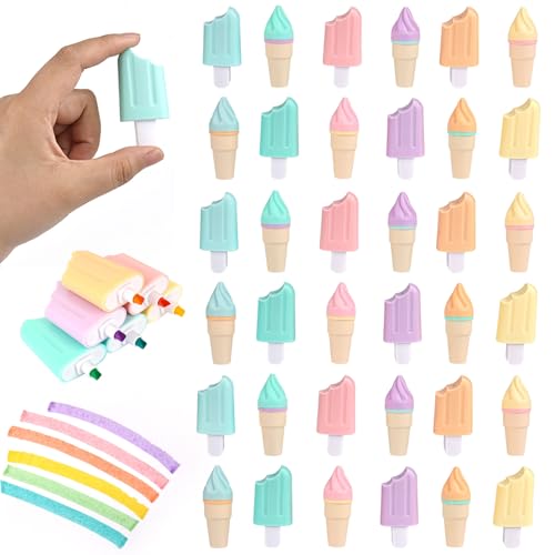 PYserne 36 Stück Mini Textmarker Set, Leuchtstifte Eiscremeform 6 Farben Marker Glitzer Textmarker Lustig Kleine Highlighters Highlighter für Schüler Mitgebsel Lustige Schreibwaren von PYserne