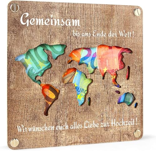 PZJFH Geldgeschenk Hochzeit, Hochzeitsgeschenke für Brautpaar Weltkarte Holz Hochzeitsgeschenke Geld Wunscherfüller Personalisierte Hochzeitsgeschenke - Weltkarte Geldgeschenk Reise Geschenk von PZJFH
