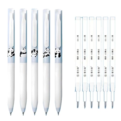 PZOFERLIN Kugelschreiber, neutraler Tintenstift 5 Stück Kugelschreiber, Tintenroller, Gelschreiber, 0,5 mm, einziehbare Doppelkugelspitze, schnelltrocknend, schwarze Tinte, blau/weiß von PZOFERLIN