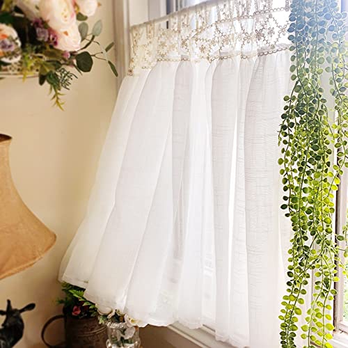 PZOFERLIN Kurze Vorhänge für Fenster, Küchenvorhänge Bestickte kleine Tüllvorhänge aus Baumwoll-/Spitzenstoff for alle Räume(W150xL50/cm) von PZOFERLIN