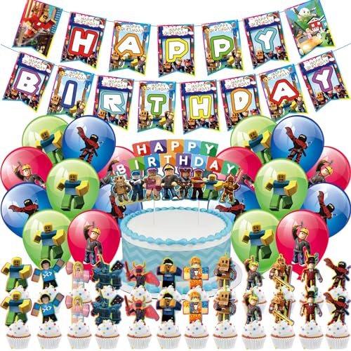 44pcs Geburtstag Deko,Geburtstag Party Deko,Ballon Party Dekoration,Party Deko Ballons Cake Topper Banner für Kinder Geburtstagsfeier von PaCum