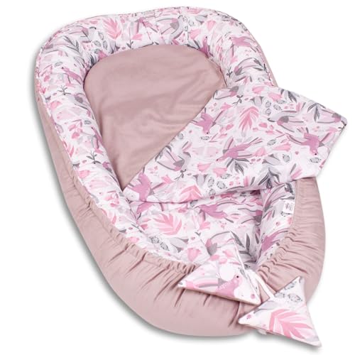 PaLulli Premium 5 teilig Babynestchen Set Babynest 95 x 55 herausnehmbare Einlage Kuschelnest Krabbeldecke Einsatz Bett Babys Neugeborene 100% Baumwolle & Samtstoff Öko Tex von PaLulli