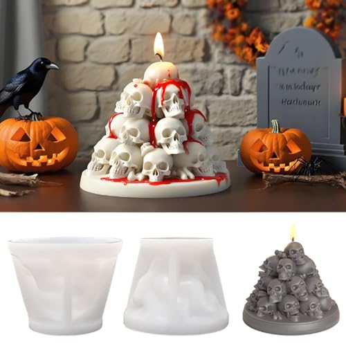 Halloween-Totenkopf-Kerzenform-Set – 3D-Silikon-Kerzenherstellungsform mit 3 Dochten und Zentriervorrichtung – Horror-Skelett DIY Kerzenformen für Halloween-Dekoration, Party und Geschenk von Paalee