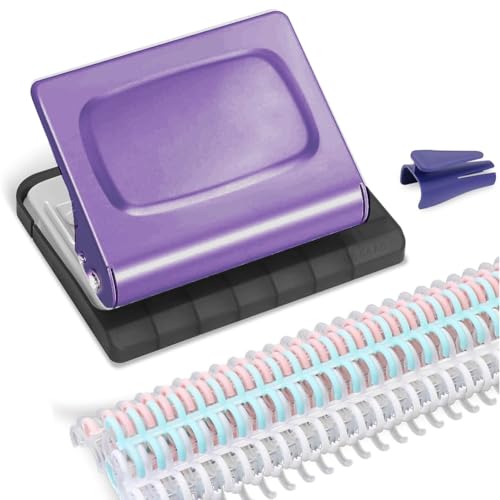 Paaruter Bindungsmaschine (10-Loch-Punch) für Planer, 10 Multi-Farben-Bindemittel-Ringe, Arbeiten mit A4 (30 Löchern) und A5 (20 Löcher) Purpler von Paaruter