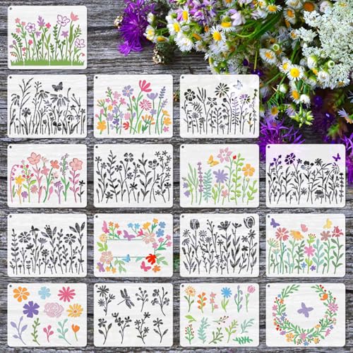 16 Stück Blumen Schablonen Set 15x12cm Wiederverwendbare Malschablonen mit Wildblumen für DIY Basteln Scrapbooking Karten Malerei Stoff Holz Wanddeko 16 Stück Blumen Schablonen Set 15x12cm Wiederverwendbare Malschablonen mit Wildblumen für DIY Basteln Scrapbooking Karten Malerei Stoff Holz Wanddeko von Pabbyeey