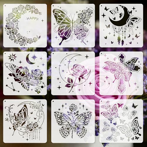 9 Stück Schablonen Schmetterling Rose 20x20cm Malschablonen für Wandtattoo Textilbemalung Möbeldeko Basteln mit Kindern DIY Malerei auf Holz Stoff Papier Scrapbooking Dekoschablonen 9 Stück Schablonen Schmetterling Rose 20x20cm Malschablonen für Wandtattoo Textilbemalung Möbeldeko Basteln mit Kindern DIY Malerei auf Holz Stoff Papier Scrapbooking Dekoschablonen von Pabbyeey