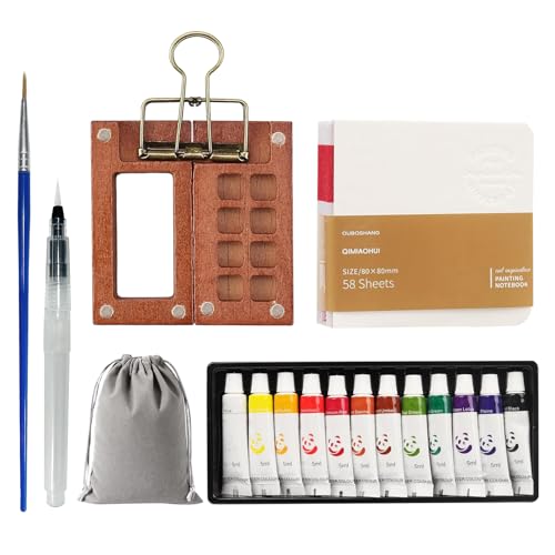Pabbyeey Mini Aquarell Travel Set,ocket Travel Set,Tragbare Skizzenbuch-Palette mit 8 Fächern,Aquarell-Reise-Set für Maler, Künstler, Studenten,mit Farben, Clips, Aquarellpapier und Aquarellpinseln Pabbyeey Mini Aquarell Travel Set,ocket Travel Set,Tragbare Skizzenbuch-Palette mit 8 Fächern,Aquarell-Reise-Set für Maler, Künstler, Studenten,mit Farben, Clips, Aquarellpapier und Aquarellpinseln von Pabbyeey