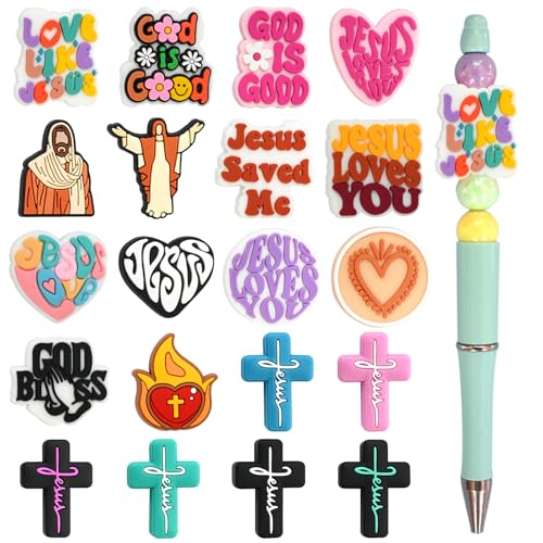 20 Stück Kreuzfokal-Perlen aus Silikon, Fokusperlen, Jesus, Glaube, Silikonperlen für geformte Bulk-Stifte, Perlen, Schlüsselanhänger, Armbandherstellungs-Set von Pabucle