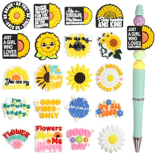 Silikonperlen für Stifte, Sonnenblumen, Silikonperlen für Schlüsselanhänger, Perlen, Großpackung für Schmuckherstellung, Armband, Halskette, Handarbeit, 20 Stück von Pabucle