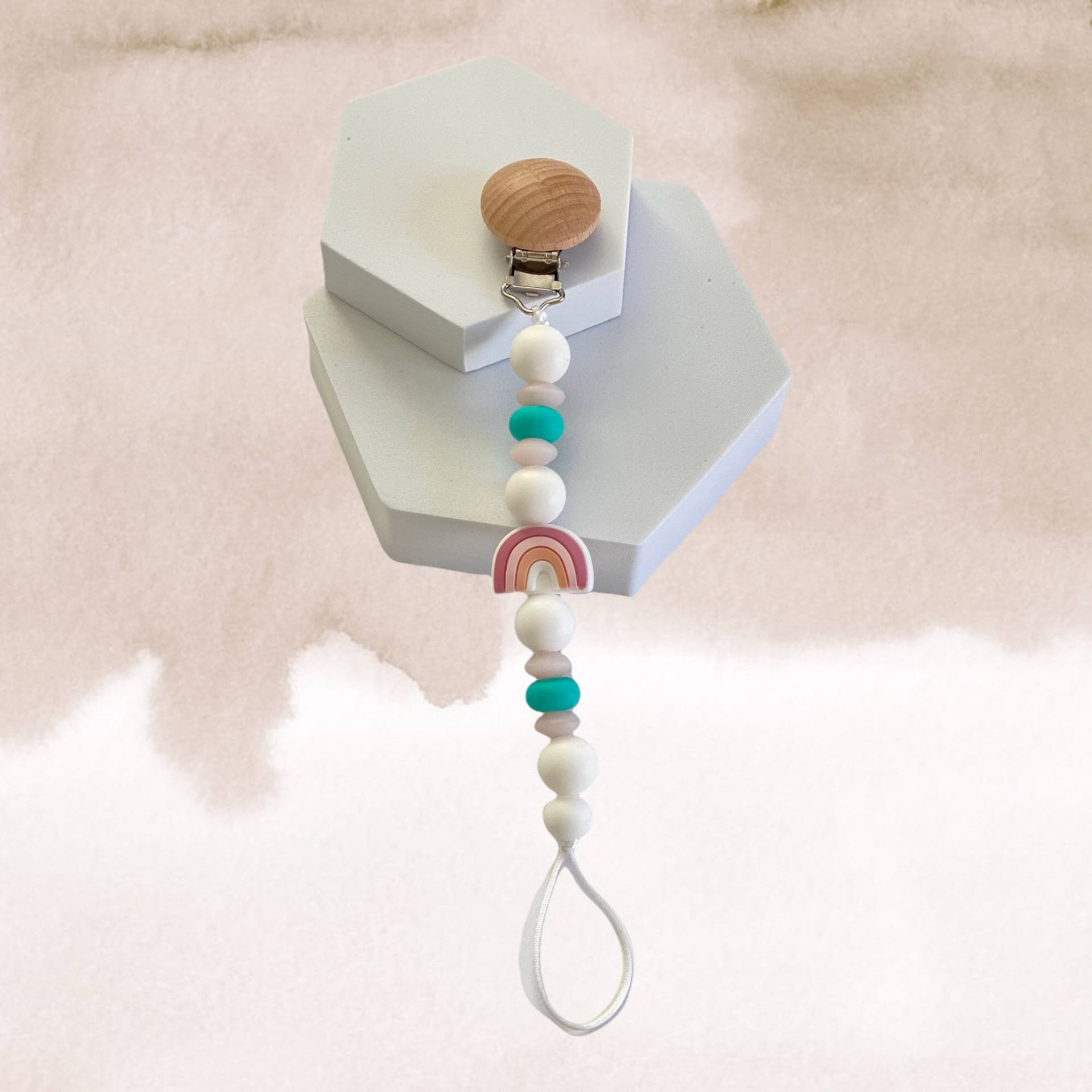 Rosa Silikon Regenbogen Schnullerclip | Pink Kauen Rosa Silikon Regenbogen Schnullerclip | Pink Kauen von PacificPacifiers
