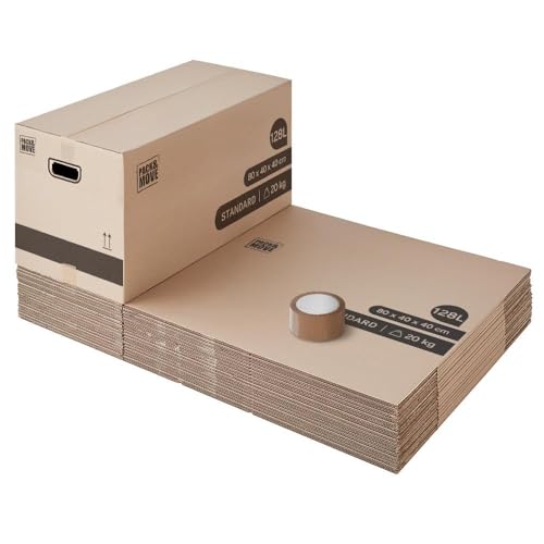 Pack and Move – Packung mit 20 XL-Aufbewahrungs-Umzugskartons – 80 x 40 x 40 cm – verstärkte Griffe – 1 gratis Kleber Pack and Move – Packung mit 20 XL-Aufbewahrungs-Umzugskartons – 80 x 40 x 40 cm – verstärkte Griffe – 1 gratis Kleber von Pack and Move