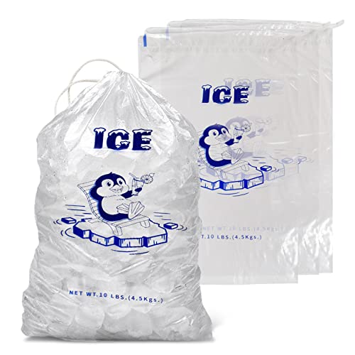 PackageZoom 12 x 18 Eisbeutel 4,5 kg Langlebiger Kordelzugverschluss 100 Stück Eisbeutel für Grillabende, Camping, Lebensmittelstände, nachfüllbare Eiswürfelbeutel für Gefrierschrank & Mitnehmen von PackageZoom