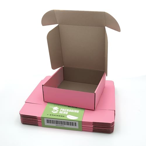 PACKAGING HERO 10 Stück Premium Versandkartons 20 x 20 x 7 cm (ca. 7,9 x 7,1 x 2,8 Zoll) rosa Geschenkboxen für Verpackung Versandkarton Versandkartons Versandtaschen von Packaging Hero