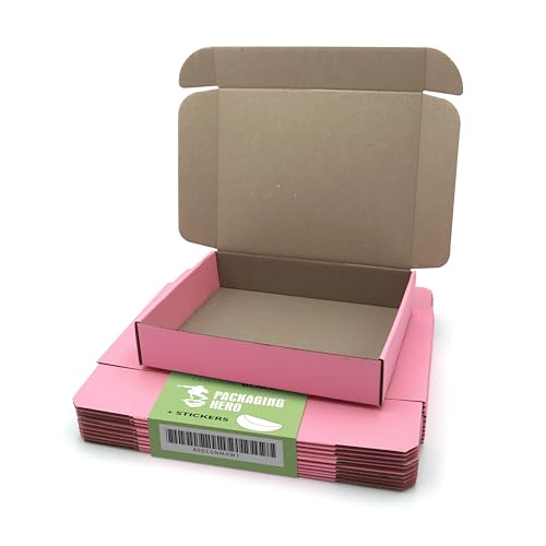 PACKAGING HERO 10 Stück Premium Versandkartons 25 x 20 x 5 cm (ca. 9,8 x 7,9 x 2 Zoll) rosa Geschenkboxen für Verpackung Versandkarton Versandkarton Versandtaschen Versandkartons von Packaging Hero