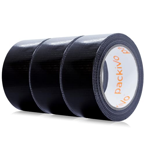 packivo Panzertape schwarz - 3 Rollen 32m x 48mm Gewebeband - extra starkes wasserdichtes Klebeband Panzerband breites Gewebeklebeband power Duct Tape für Innen- und Außenbereich von packivo