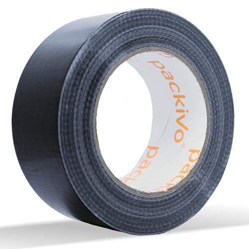 Packivo Panzertape schwarz - 1 Rolle 50m x 50mm Gewebeband Duct Tape extra ultra stark breit schwarz Klebeband wasserdicht Panzerband Gewebeklebeband für Innen und Außen von Packivo