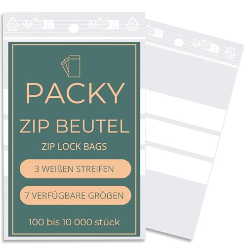 PACKY - Zip Beutel Mit 3 Weißen Streifen - Plastikbeutel Verschließbar - Zip Bag - Druckverschlussbeutel - Verschiedene Größen Erhältlich - 100 Bis 10000 Stück - 8x12 Cm 1000 Stück PACKY - Zip Beutel Mit 3 Weißen Streifen - Plastikbeutel Verschließbar - Zip Bag - Druckverschlussbeutel - Verschiedene Größen Erhältlich - 100 Bis 10000 Stück - 8x12 Cm 1000 Stück von Packy