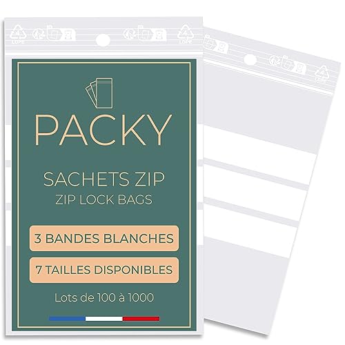 Plastikbeutel Verschließbar 3 Weißen Streifen - Zip Bag - Verschiedene Größen Erhältlich - 100 Bis 1000 Stück - Druckverschlussbeutel - Zip Beutel - 12x18 Cm 500 Stück - Packy von Packy