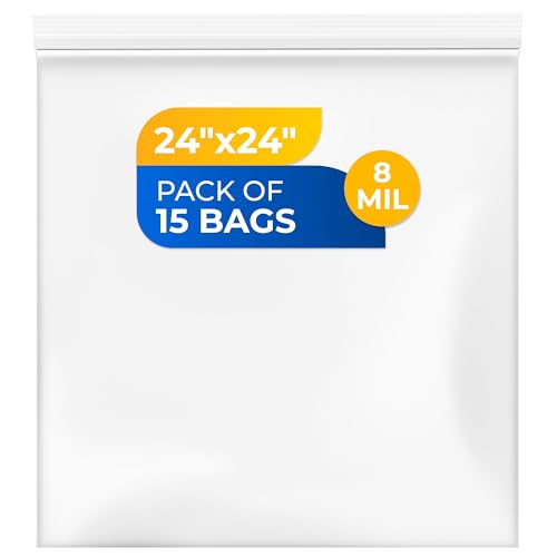 Paclord Extra große wiederverschließbare Polybeutel mit Reißverschluss, 61 x 61 cm, 8 mm dick, Packung mit 15 transparenten wiederverschließbaren Beuteln mit extra Haltbarkeit, wasserdicht Paclord Extra große wiederverschließbare Polybeutel mit Reißverschluss, 61 x 61 cm, 8 mm dick, Packung mit 15 transparenten wiederverschließbaren Beuteln mit extra Haltbarkeit, wasserdicht von Paclord