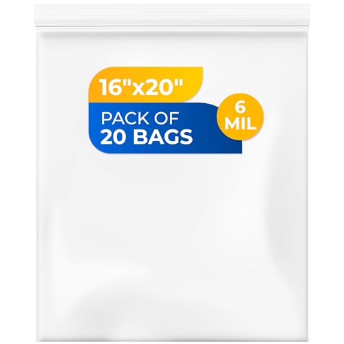 Paclord Extra großer Reißverschlussbeutel, 40,6 x 50,8 cm, 6 mm (20 Stück) – robuste wiederverschließbare Plastiktüten – transparente wiederverschließbare Beutel, wasserdicht – zum Aufbewahren und von Paclord