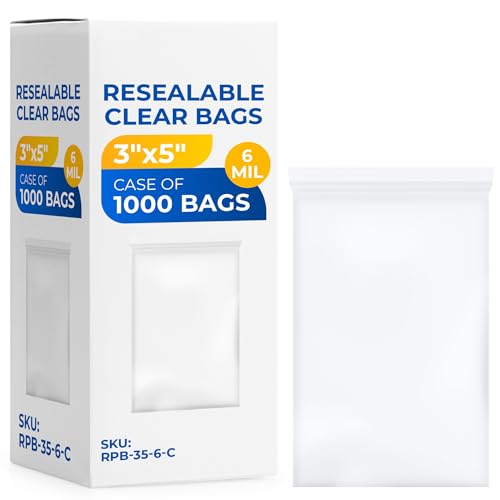 Paclord Extra kleiner 7,6 x 12,7 cm wiederverschließbarer Polybeutel mit Reißverschluss, 6 mm Dicke, 20 transparente wiederverschließbare Beutel (Packung mit 50 Packungen) mit extra Haltbarkeit von Paclord