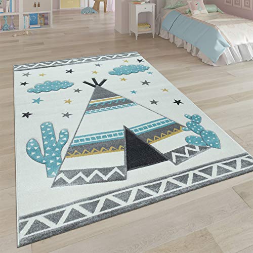 Paco Home Kinder-Teppich, Kinderzimmer Pastell Farben, Indianer-Zelt Motiv 3-D, in Cream Grau, Grösse:120x170 cm von Paco Home