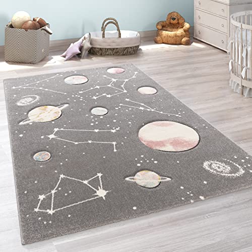 Paco Home Kinder-Teppich, Spiel-Teppich Für Kinderzimmer Mit Planeten Und Sternen, In Grau, Grösse:200x290 cm von Paco Home